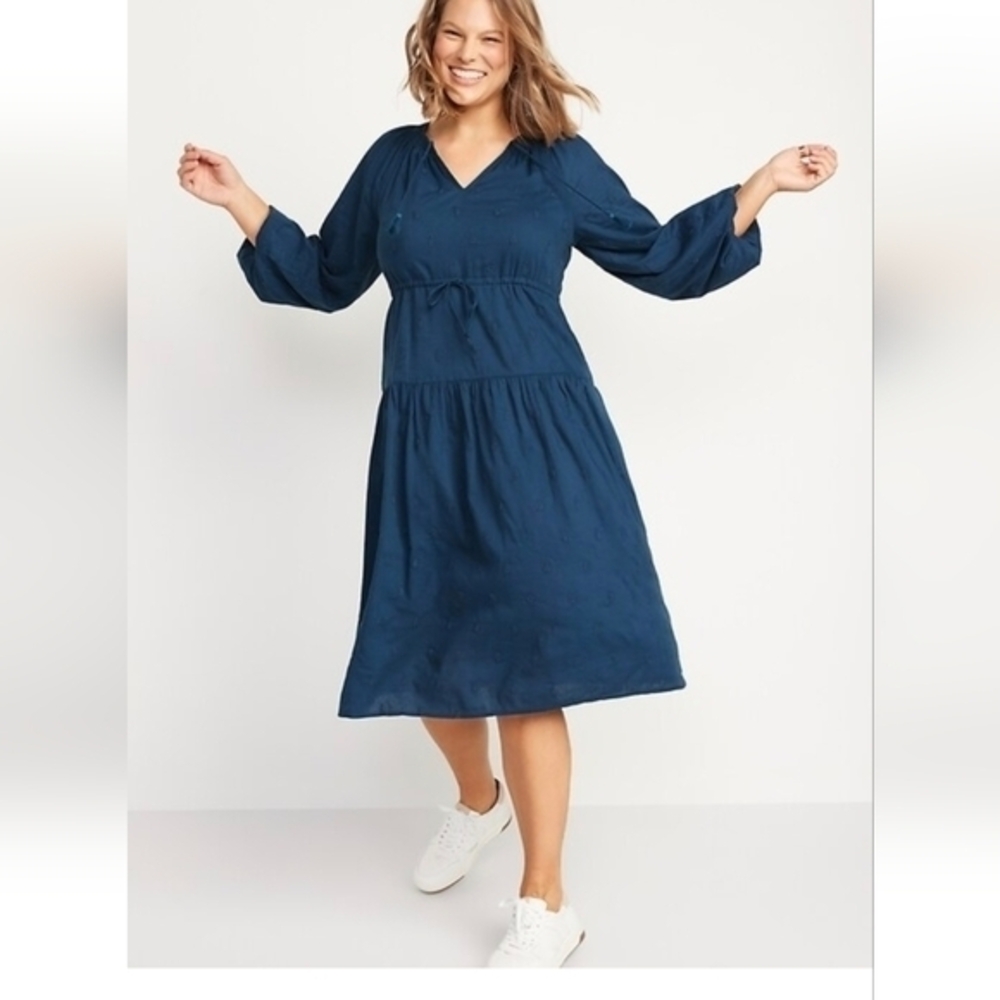 Long-Sleeve Tiered Smocked  One Embroidered Swing Dress Lot Of 2